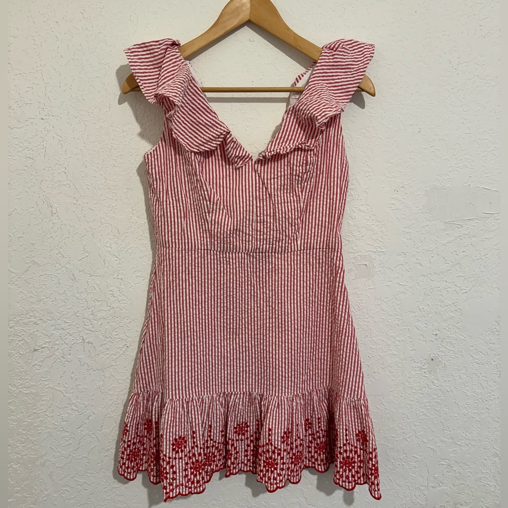 BCBG GENERATION Seer Sucker Red and White Mini Dress